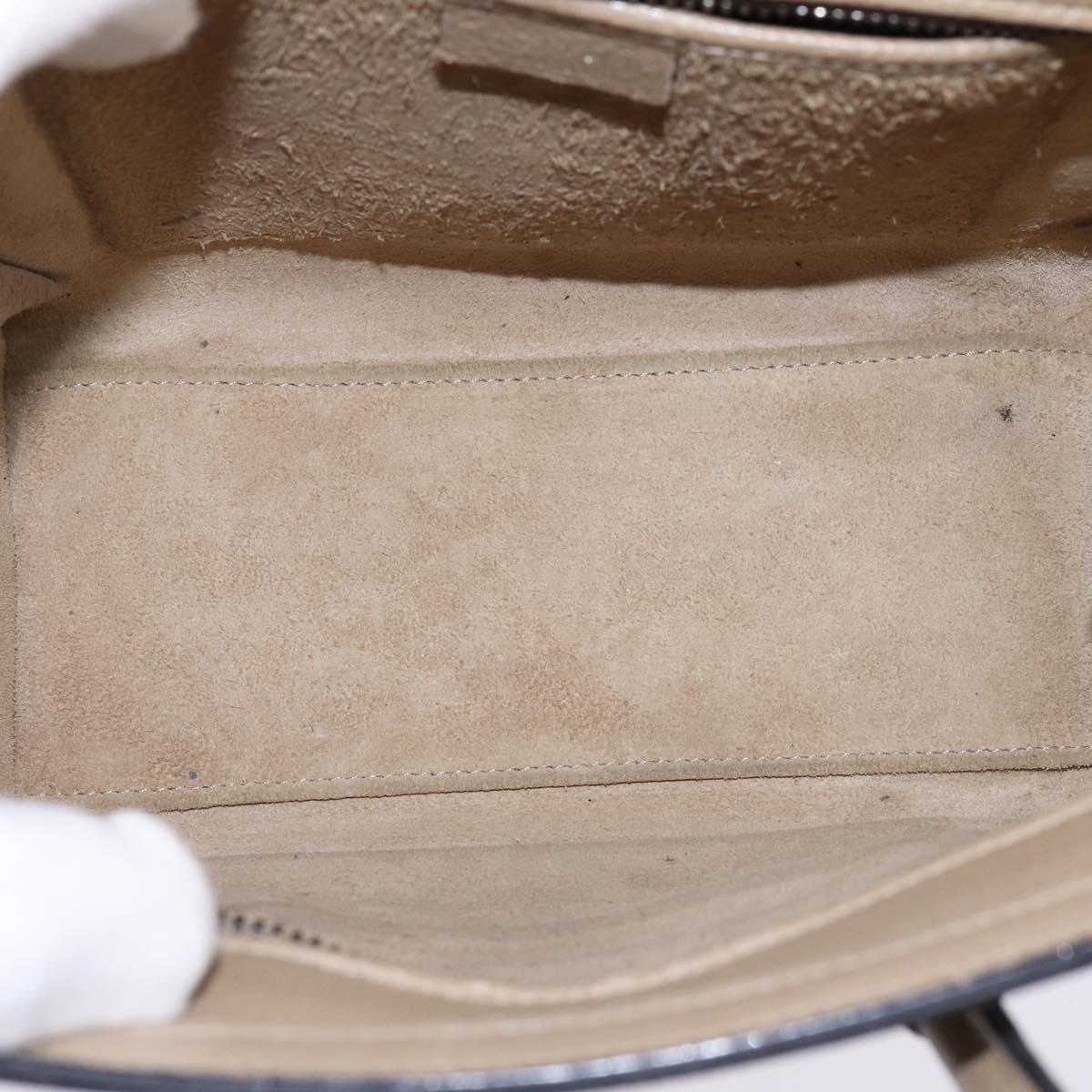 CELINE Luggage nano Hand Bag Leather 2way Beige Silver Auth yk19706