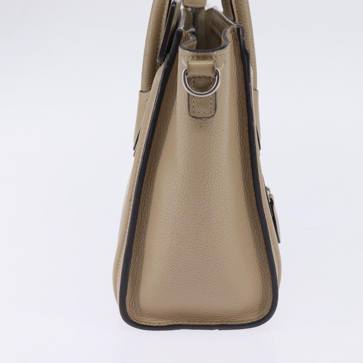 CELINE Luggage nano Hand Bag Leather 2way Beige Silver Auth yk19706