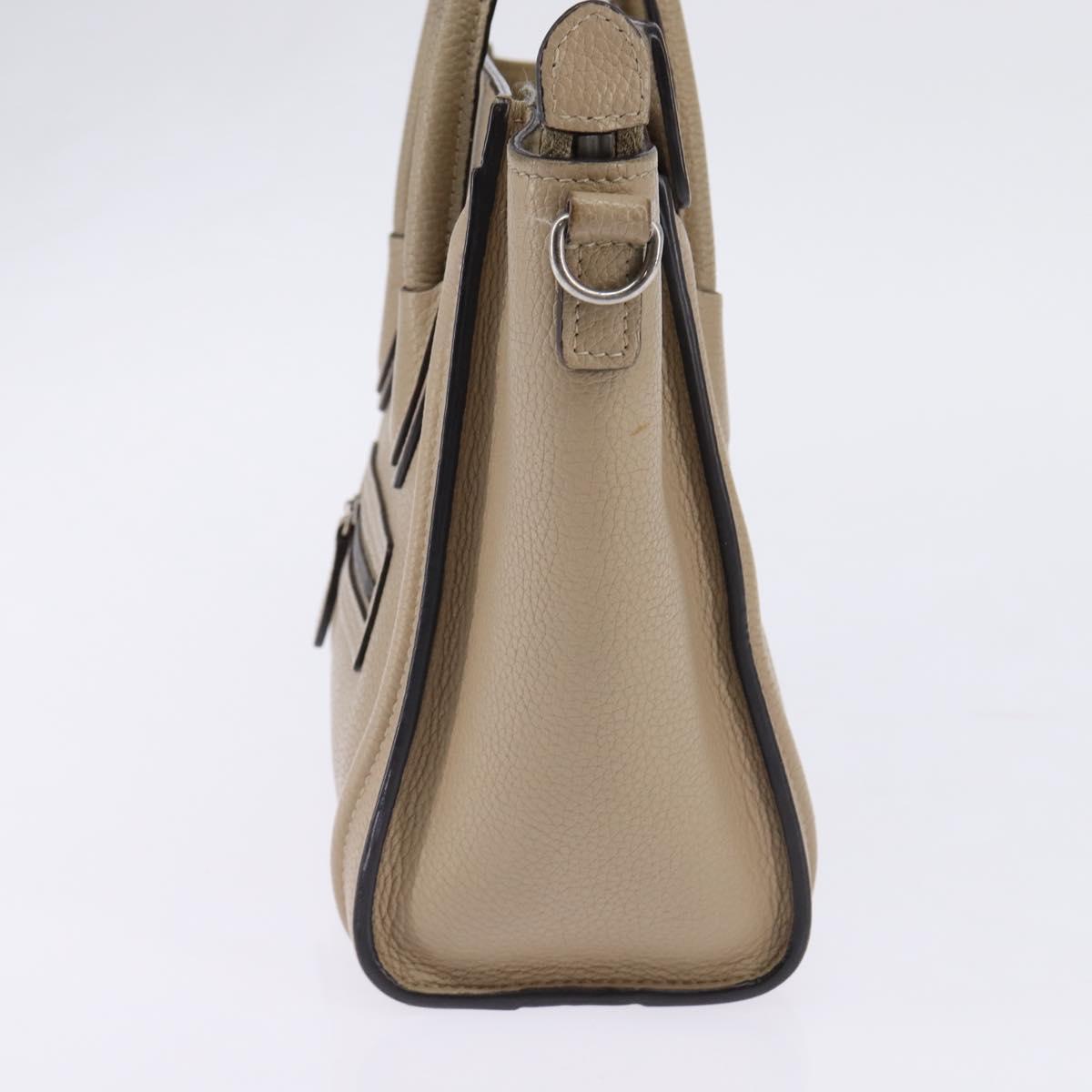 CELINE Luggage nano Hand Bag Leather 2way Beige Silver Auth yk19706