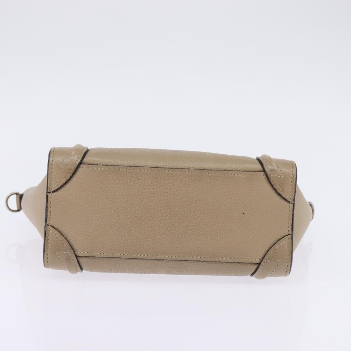 CELINE Luggage nano Hand Bag Leather 2way Beige Silver Auth yk19706