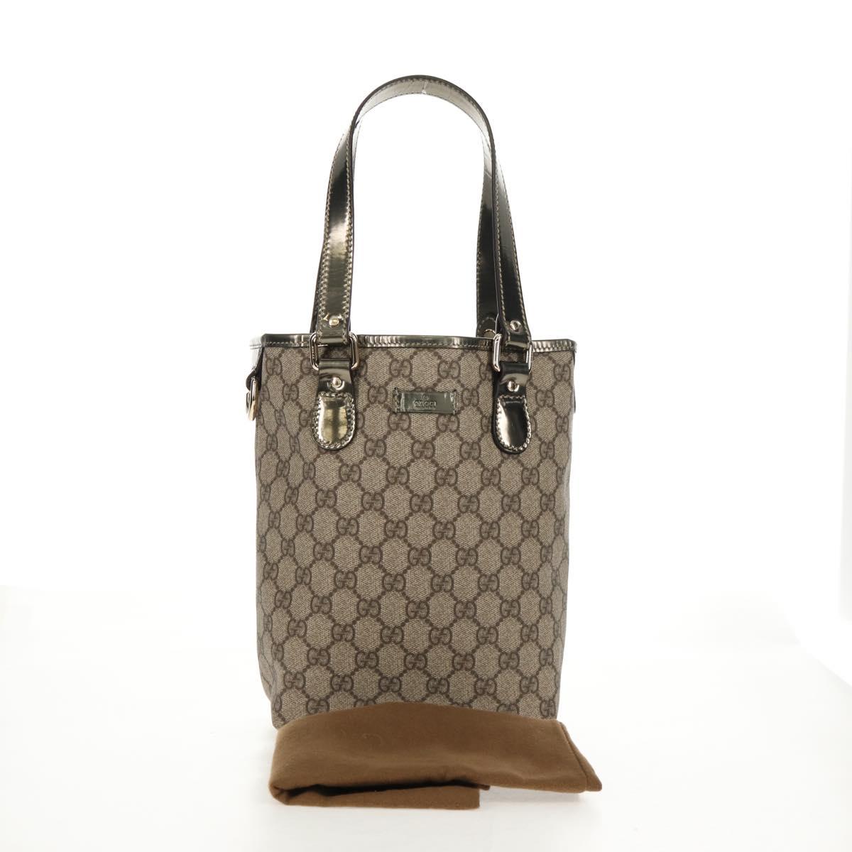 GUCCI GG Supreme Tote Bag PVC Leather Beige Silver 189897 Auth yk19708V