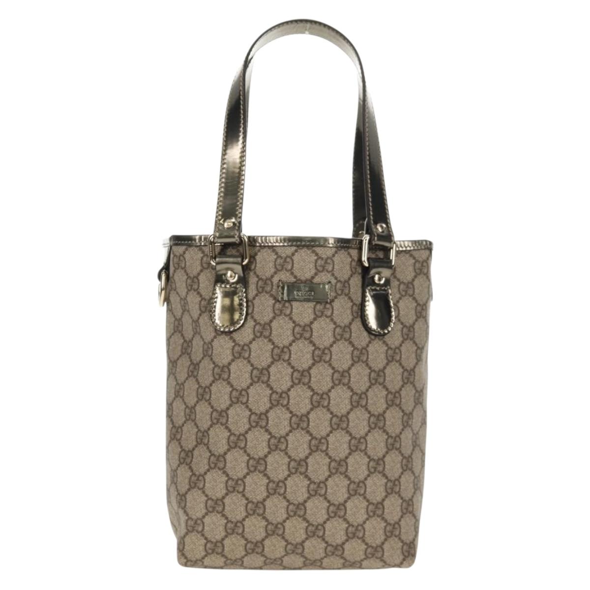 GUCCI GG Supreme Tote Bag PVC Leather Beige Silver 189897 Auth yk19708V