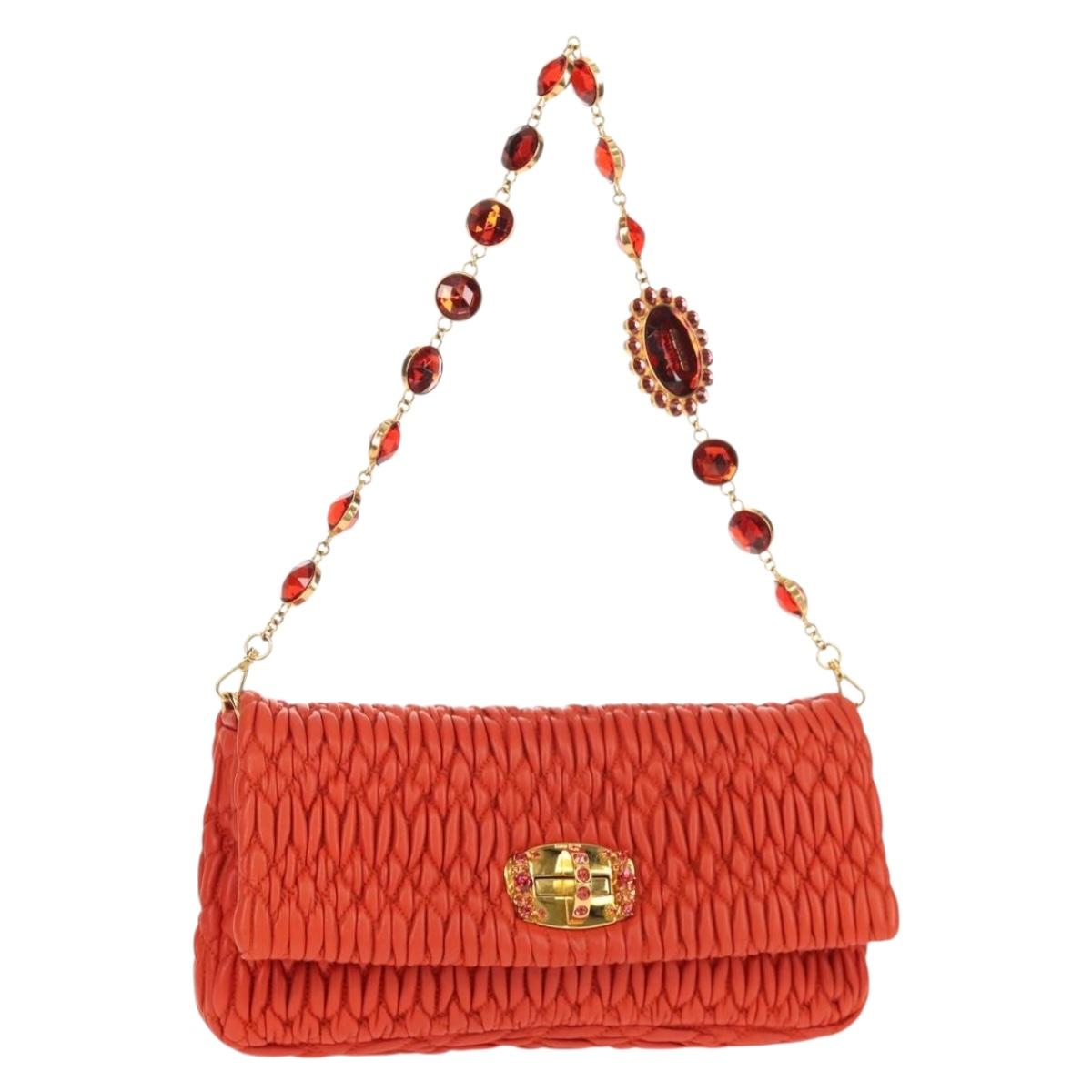 Miu Miu Matelasse Bijoux Shoulder Bag Leather Orange Gold Auth yk19711V