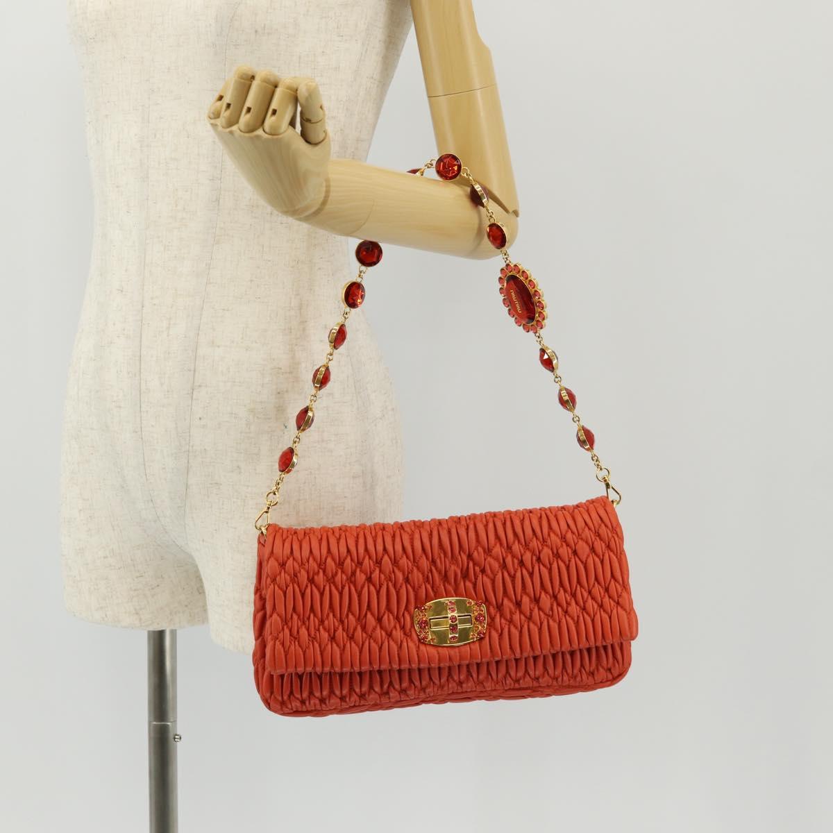 Miu Miu Matelasse Bijoux Shoulder Bag Leather Orange Gold Auth yk19711V