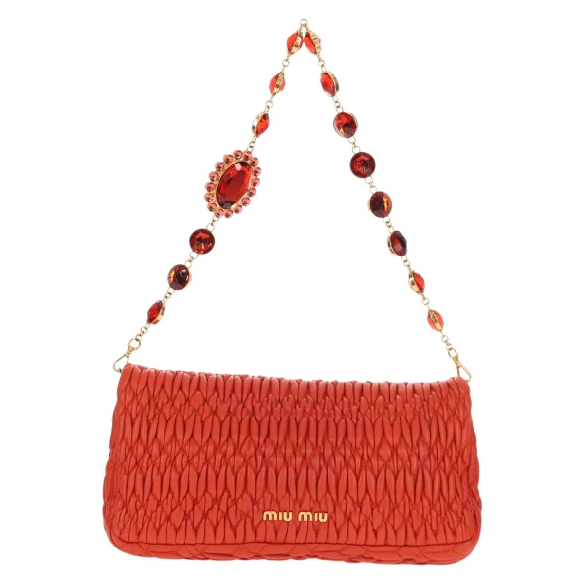 Miu Miu Matelasse Bijoux Shoulder Bag Leather Orange Gold Auth yk19711V