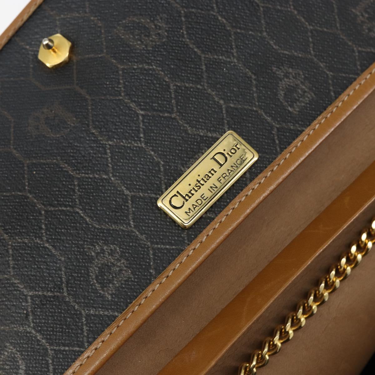 Christian Dior Honeycomb Canvas Chain Shoulder Bag PVC Black Gold Auth yk19714