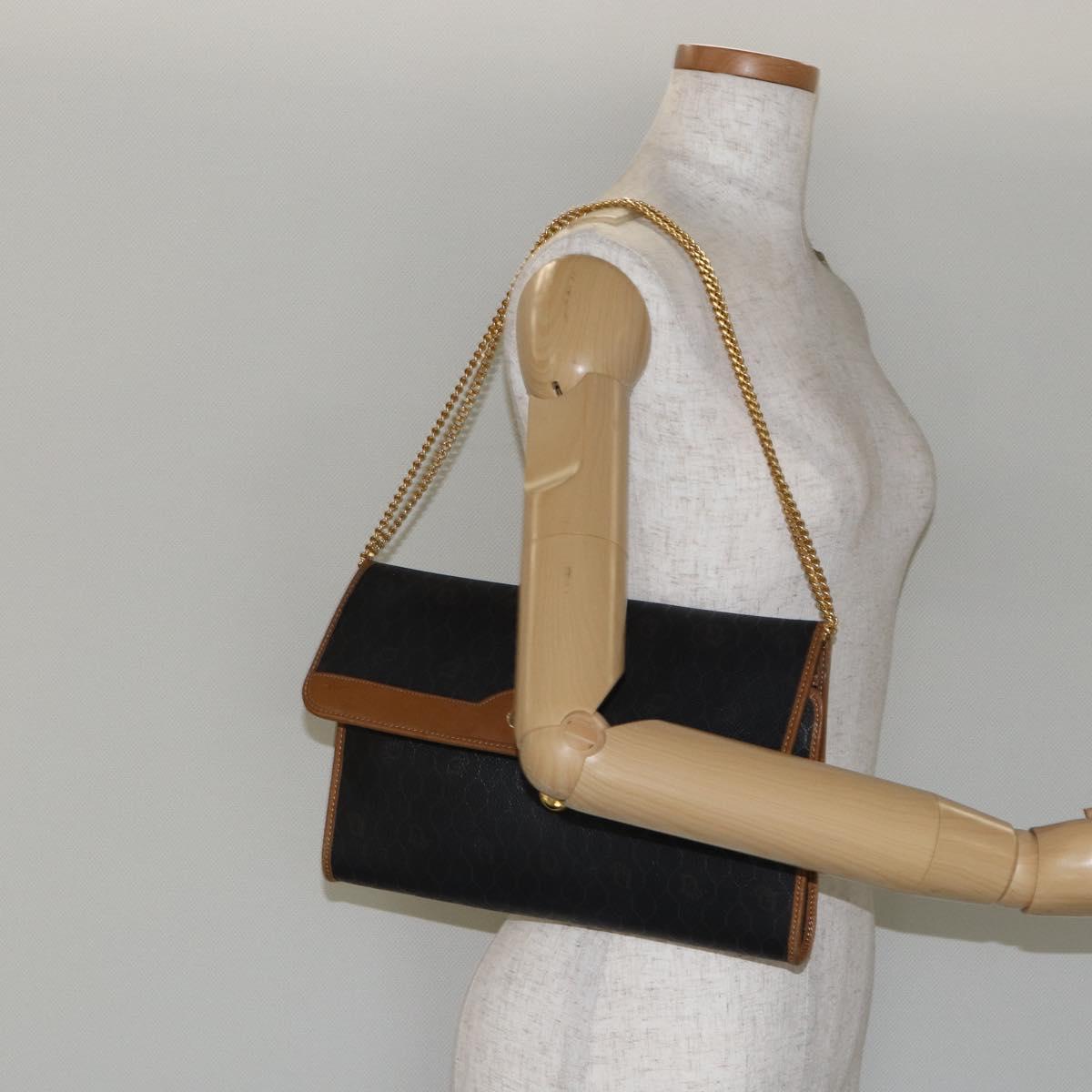 Christian Dior Honeycomb Canvas Chain Shoulder Bag PVC Black Gold Auth yk19714