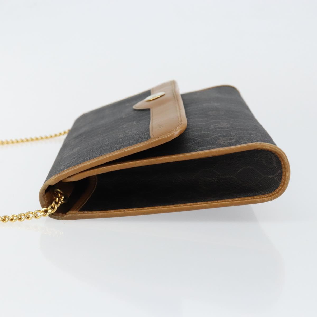 Christian Dior Honeycomb Canvas Chain Shoulder Bag PVC Black Gold Auth yk19714