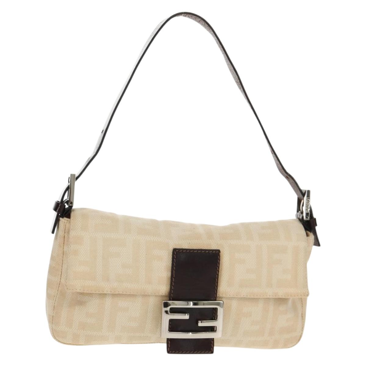 FENDI Zucca Canvas Mamma Baguette Shoulder Bag Beige Silver Auth yk19721V