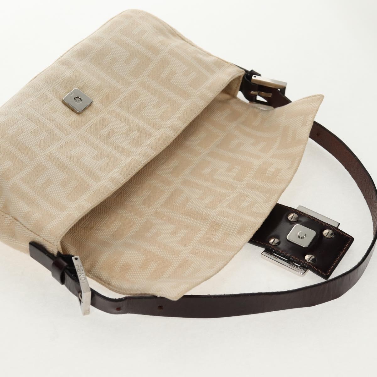 FENDI Zucca Canvas Mamma Baguette Shoulder Bag Beige Silver Auth yk19721V