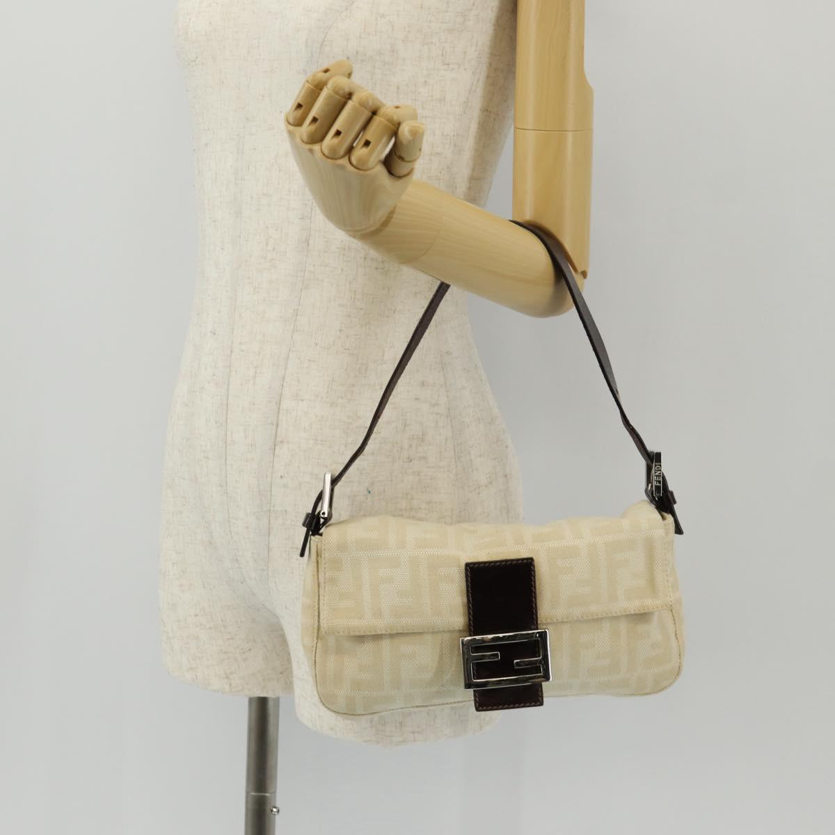 FENDI Zucca Canvas Mamma Baguette Shoulder Bag Beige Silver Auth yk19721V