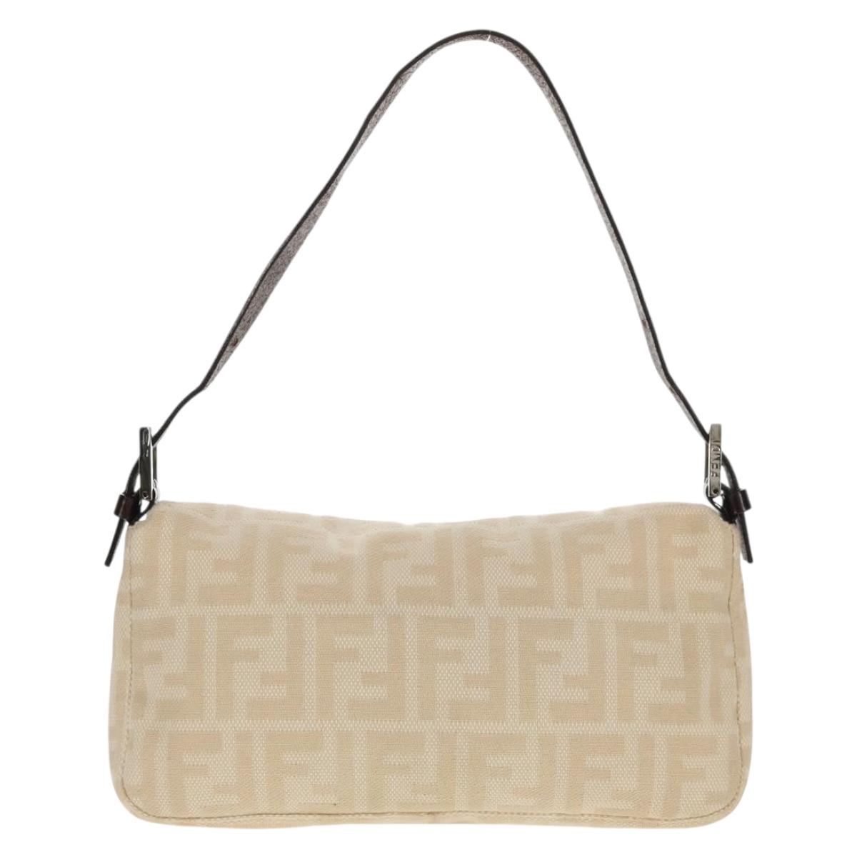 FENDI Zucca Canvas Mamma Baguette Shoulder Bag Beige Silver Auth yk19721V