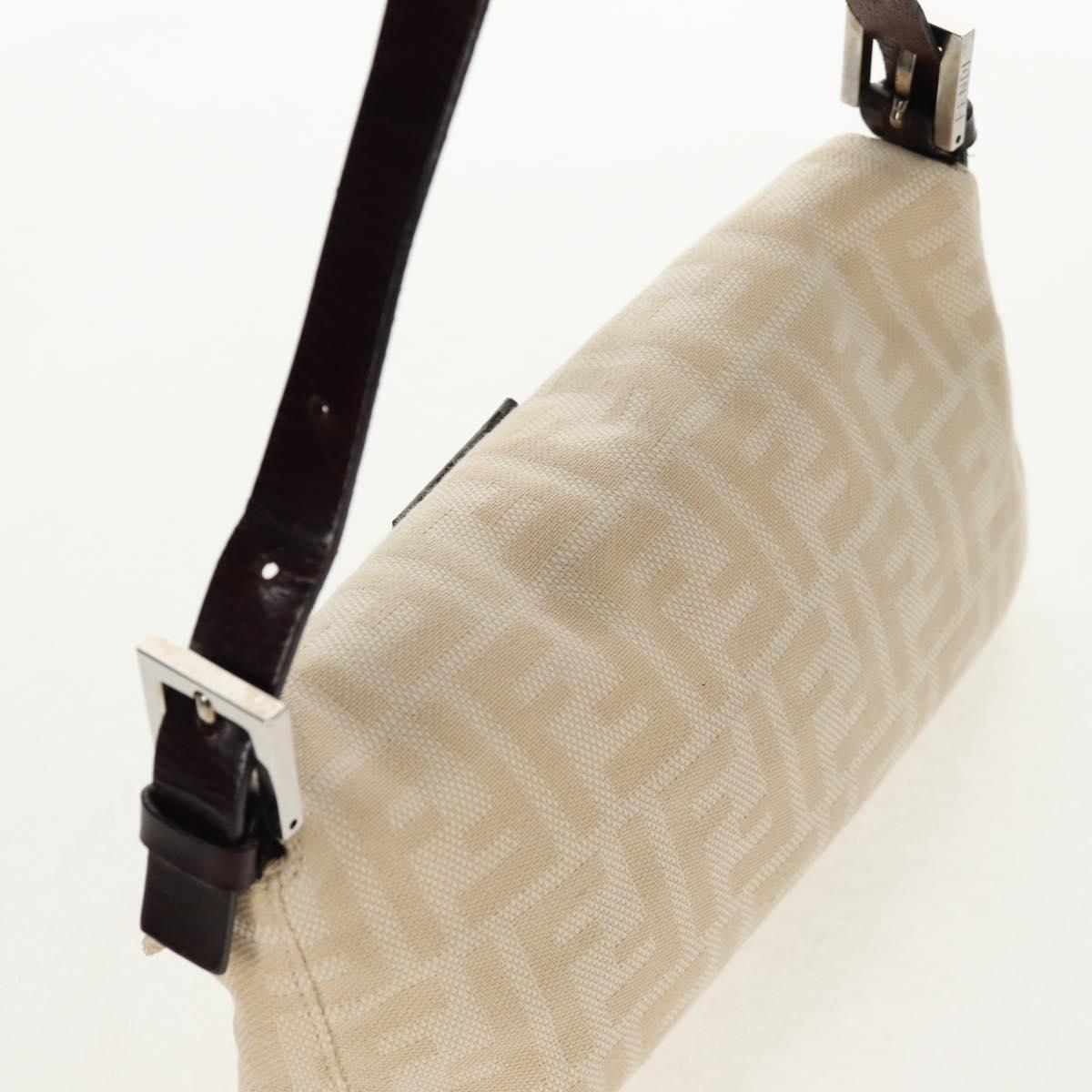 FENDI Zucca Canvas Mamma Baguette Shoulder Bag Beige Silver Auth yk19721V