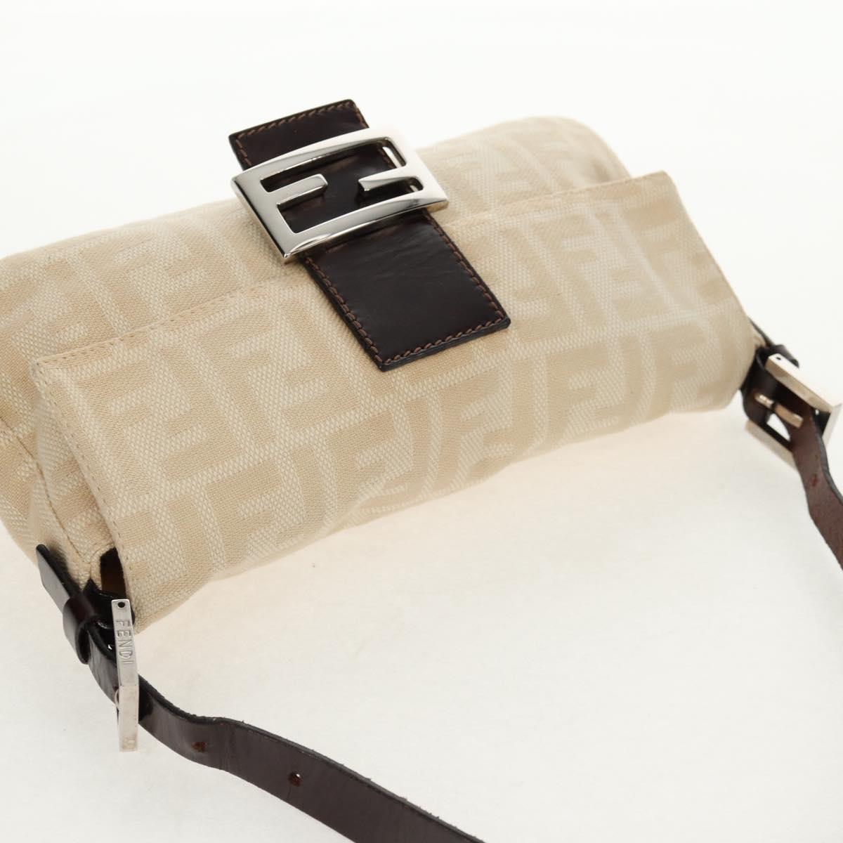 FENDI Zucca Canvas Mamma Baguette Shoulder Bag Beige Silver Auth yk19721V