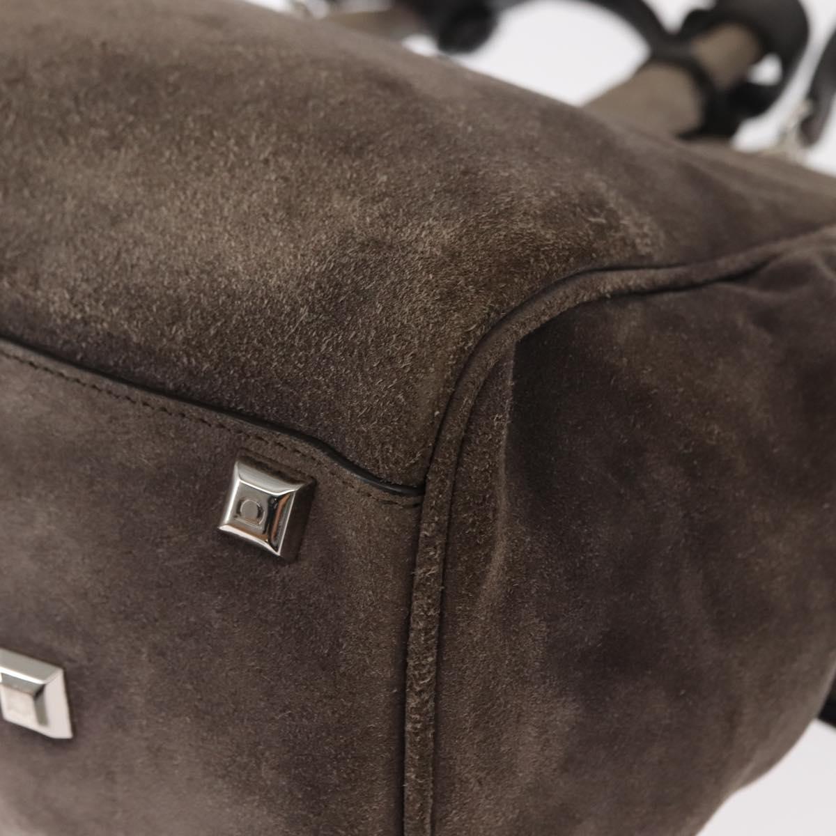 Salvatore Ferragamo Gancini Hand Bag Suede 2way Gray Silver Auth yk19722
