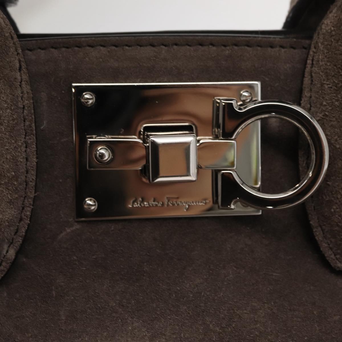 Salvatore Ferragamo Gancini Hand Bag Suede 2way Gray Silver Auth yk19722