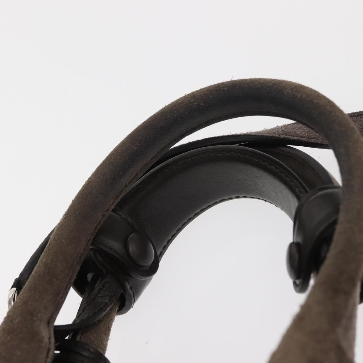 Salvatore Ferragamo Gancini Hand Bag Suede 2way Gray Silver Auth yk19722