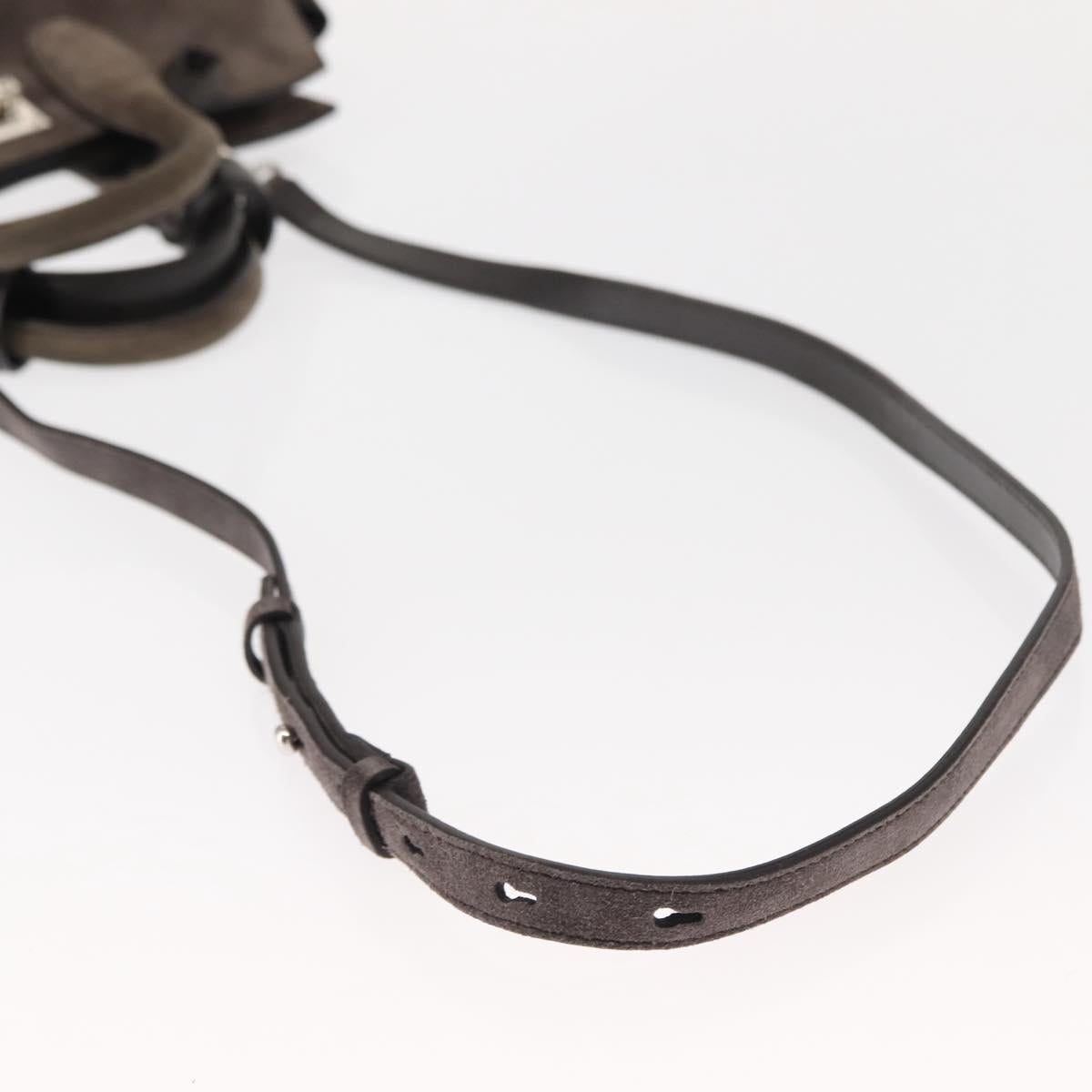 Salvatore Ferragamo Gancini Hand Bag Suede 2way Gray Silver Auth yk19722