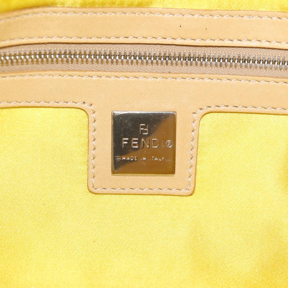 FENDI Flower Mamma Baguette Shoulder Bag Leather Beige Silver Auth yk19724V