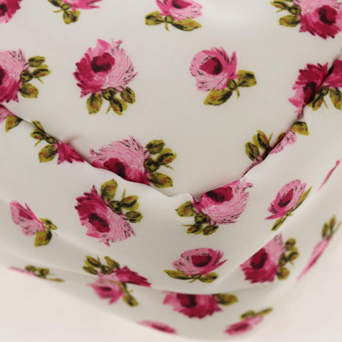 PRADA Floral Hand Bag Nylon 2way White Pink Silver 1BA359 Auth yk19751M