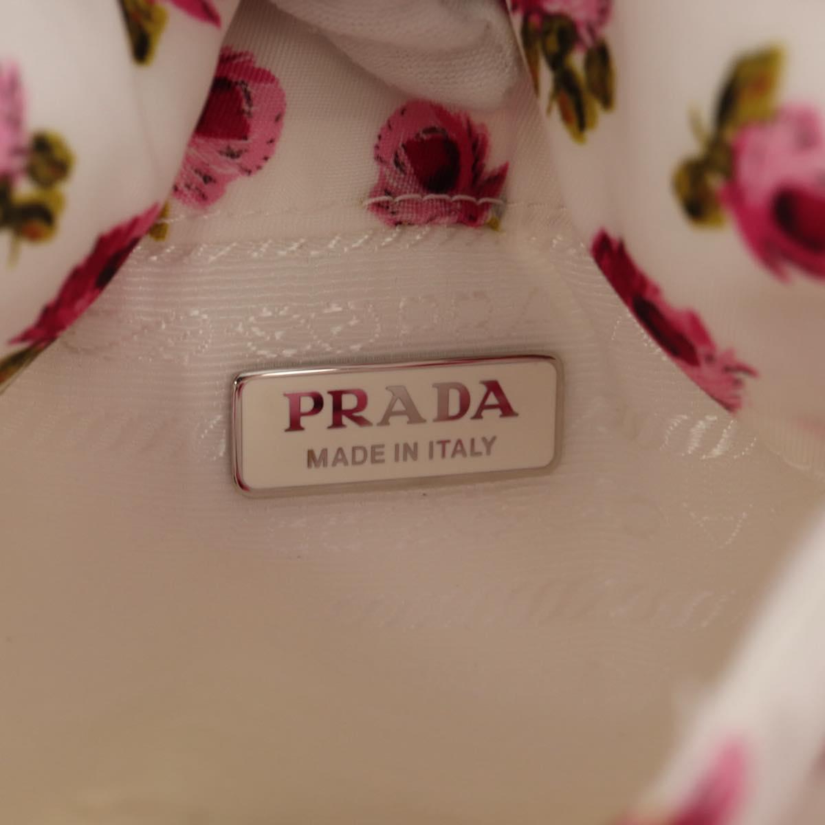PRADA Floral Hand Bag Nylon 2way White Pink Silver 1BA359 Auth yk19751M