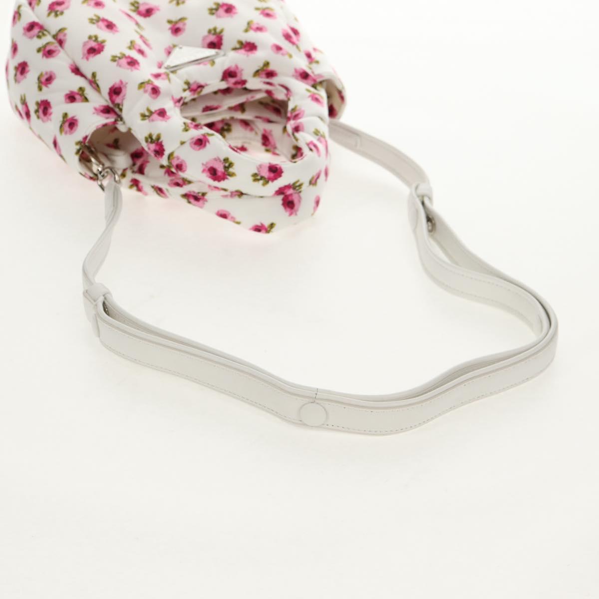 PRADA Floral Hand Bag Nylon 2way White Pink Silver 1BA359 Auth yk19751M