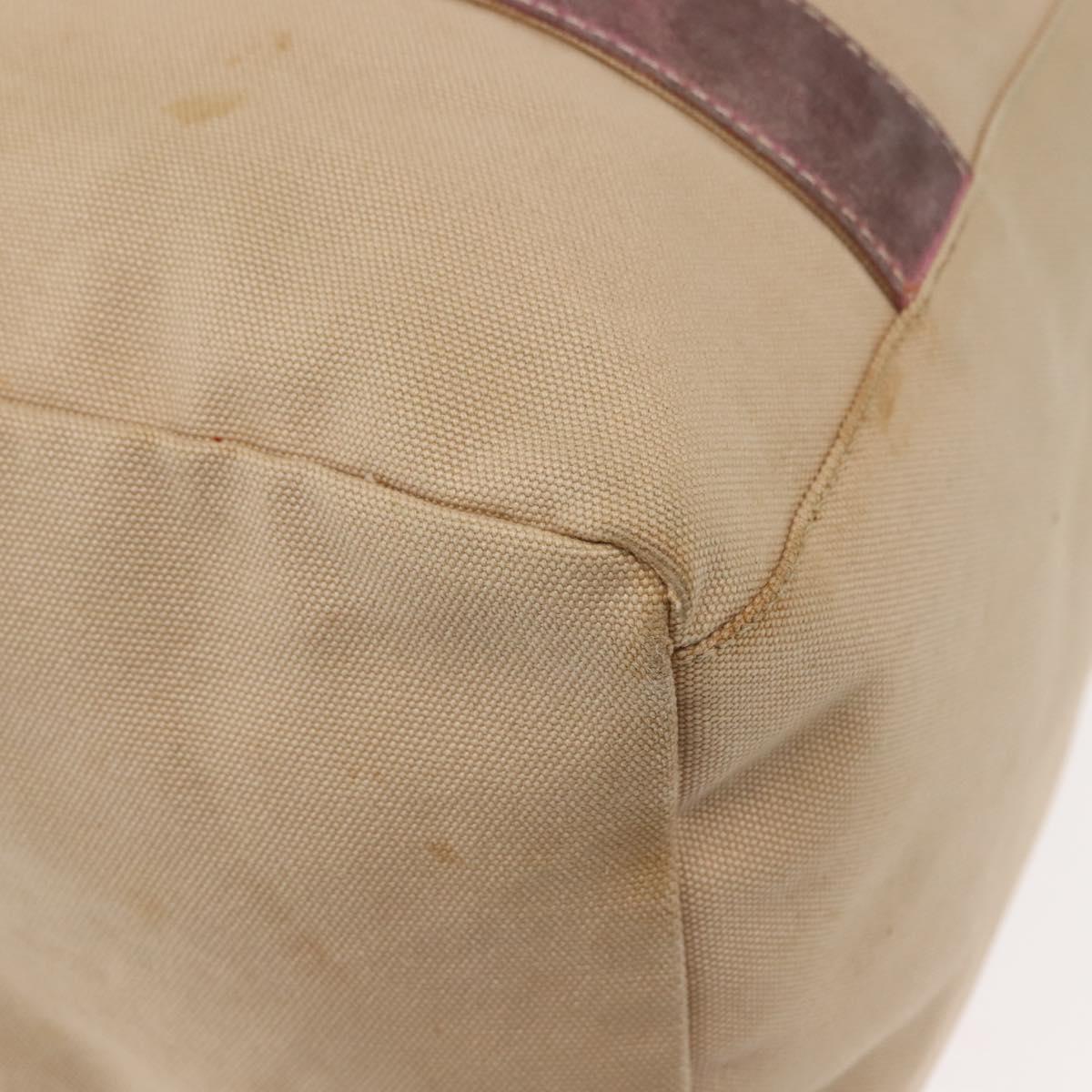 PRADA Tote Bag Canvas Leather Beige Silver Auth yk19753