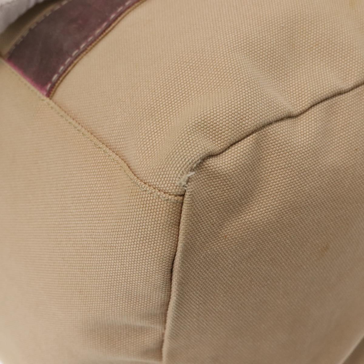 PRADA Tote Bag Canvas Leather Beige Silver Auth yk19753