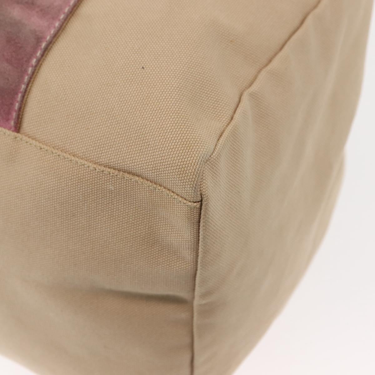 PRADA Tote Bag Canvas Leather Beige Silver Auth yk19753