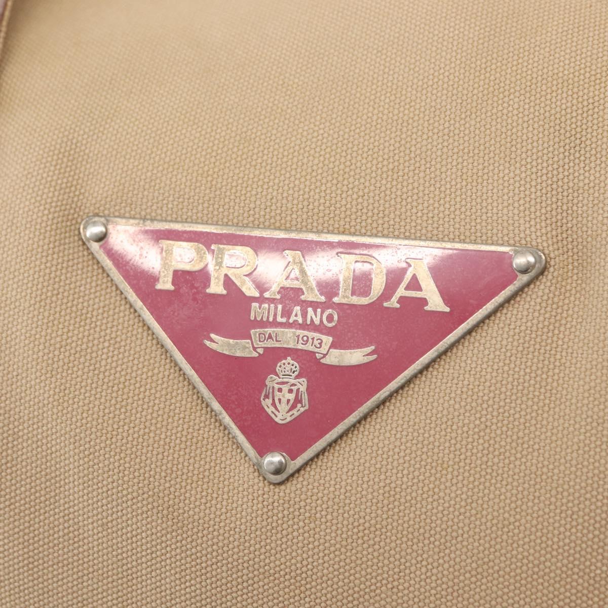 PRADA Tote Bag Canvas Leather Beige Silver Auth yk19753