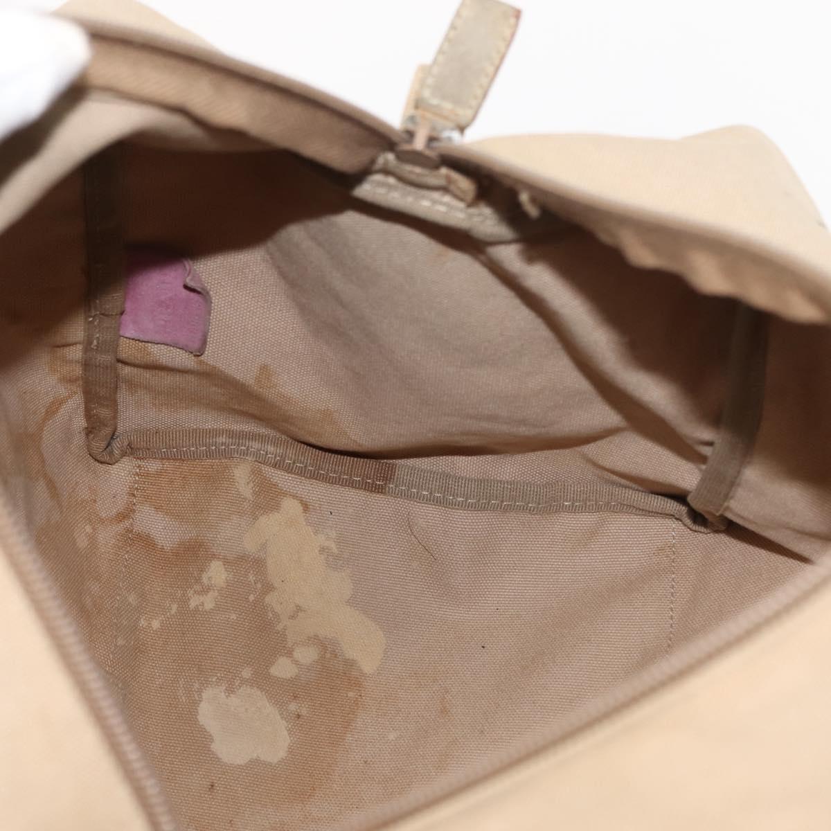 PRADA Tote Bag Canvas Leather Beige Silver Auth yk19753