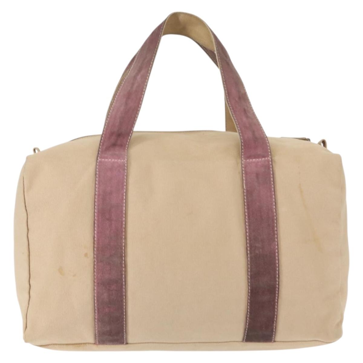 PRADA Tote Bag Canvas Leather Beige Silver Auth yk19753