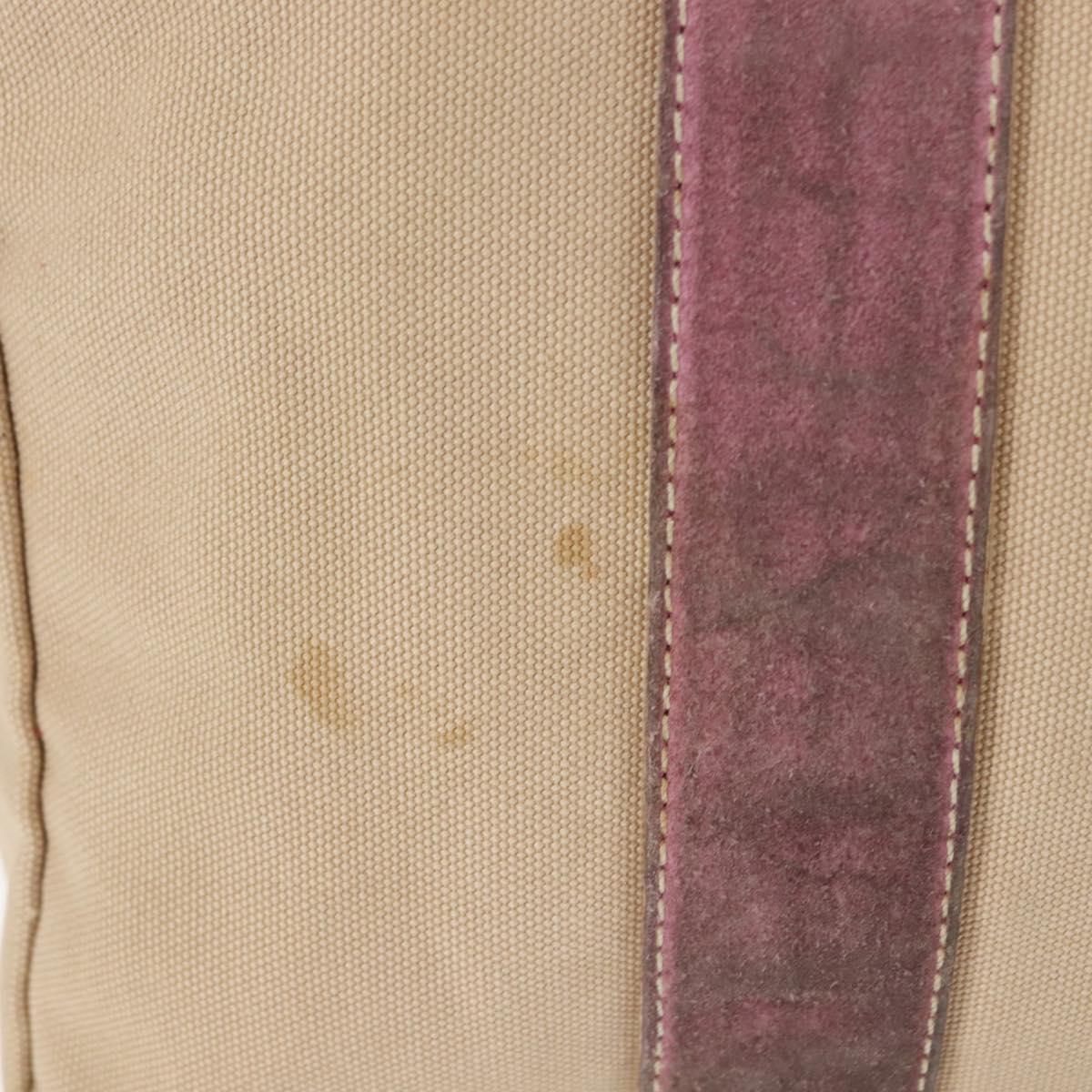 PRADA Tote Bag Canvas Leather Beige Silver Auth yk19753