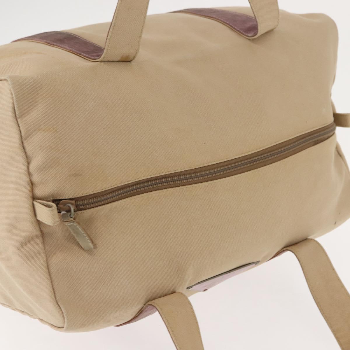 PRADA Tote Bag Canvas Leather Beige Silver Auth yk19753