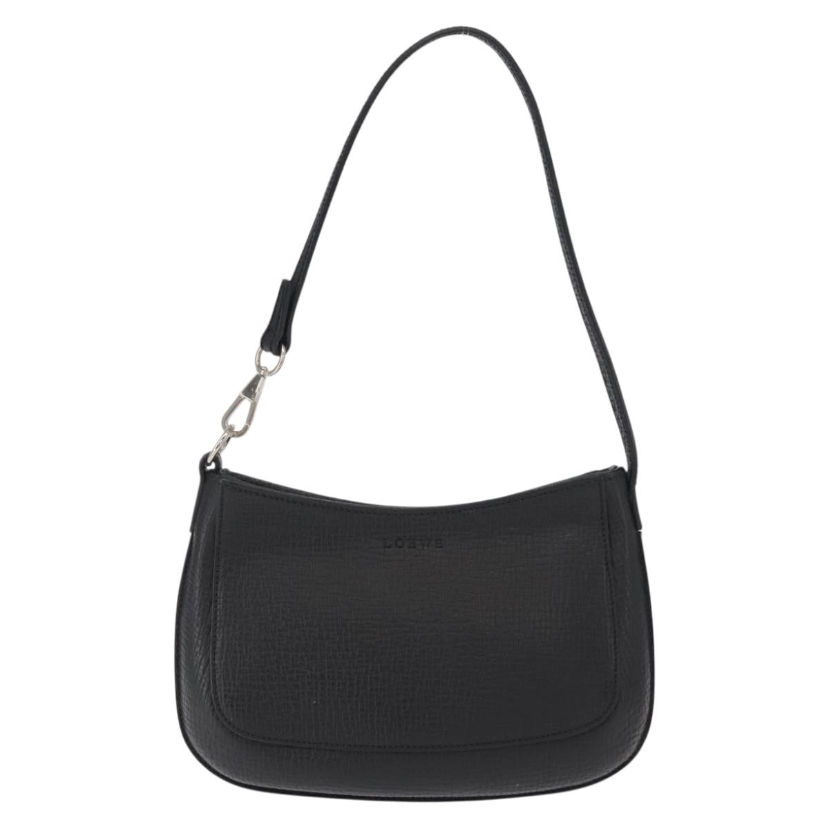 LOEWE Accessory Pouch Leather Black Silver Auth yk19756