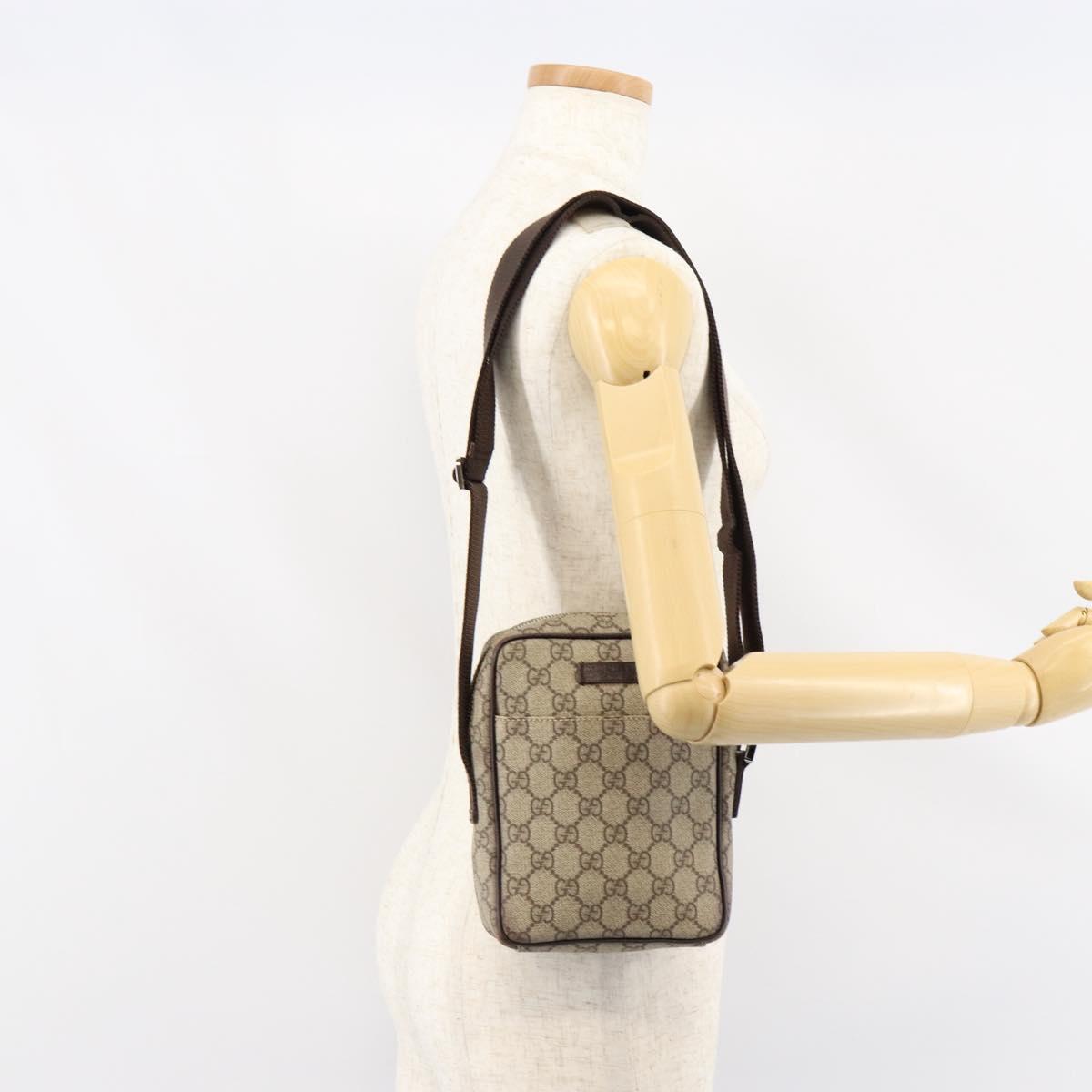 GUCCI GG Supreme Shoulder Bag PVC Beige Silver 122754 Auth yk19762