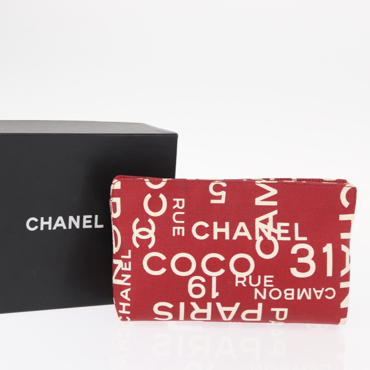 CHANEL Bycy Pouch Canvas Red CC Auth yk19768