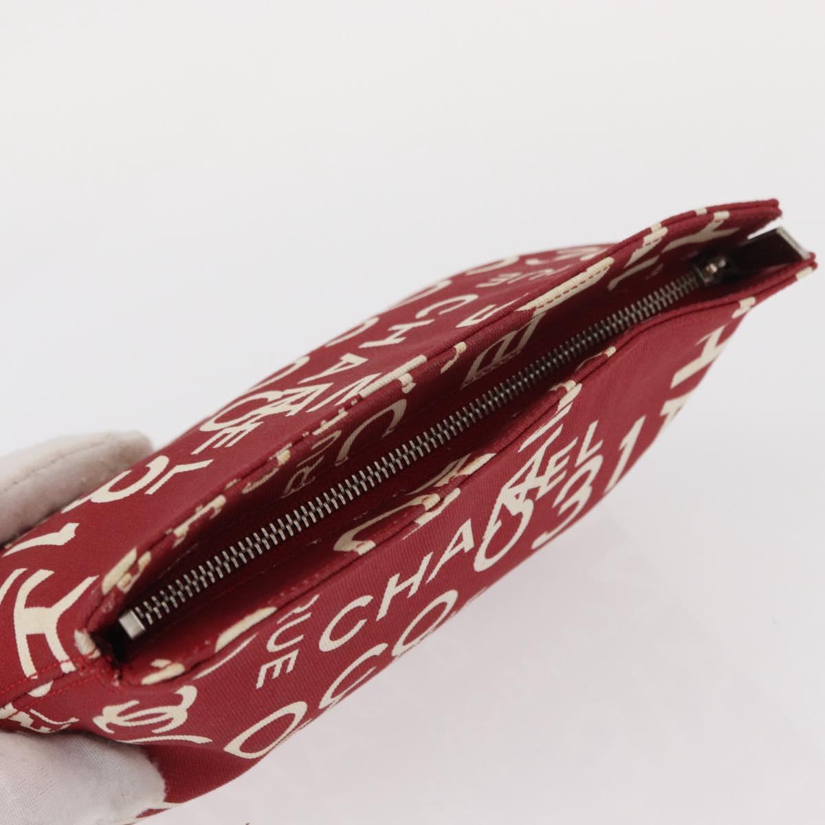 CHANEL Bycy Pouch Canvas Red CC Auth yk19768