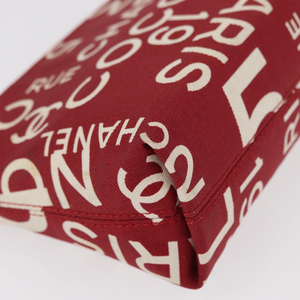 CHANEL Bycy Pouch Canvas Red CC Auth yk19768