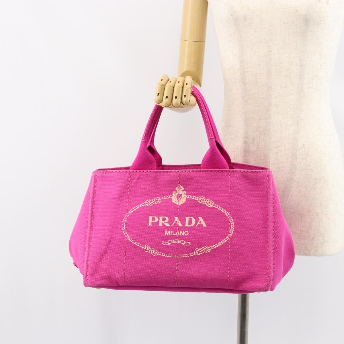 PRADA Canapa MM Hand Bag Canvas Pink Gold Auth yk19772