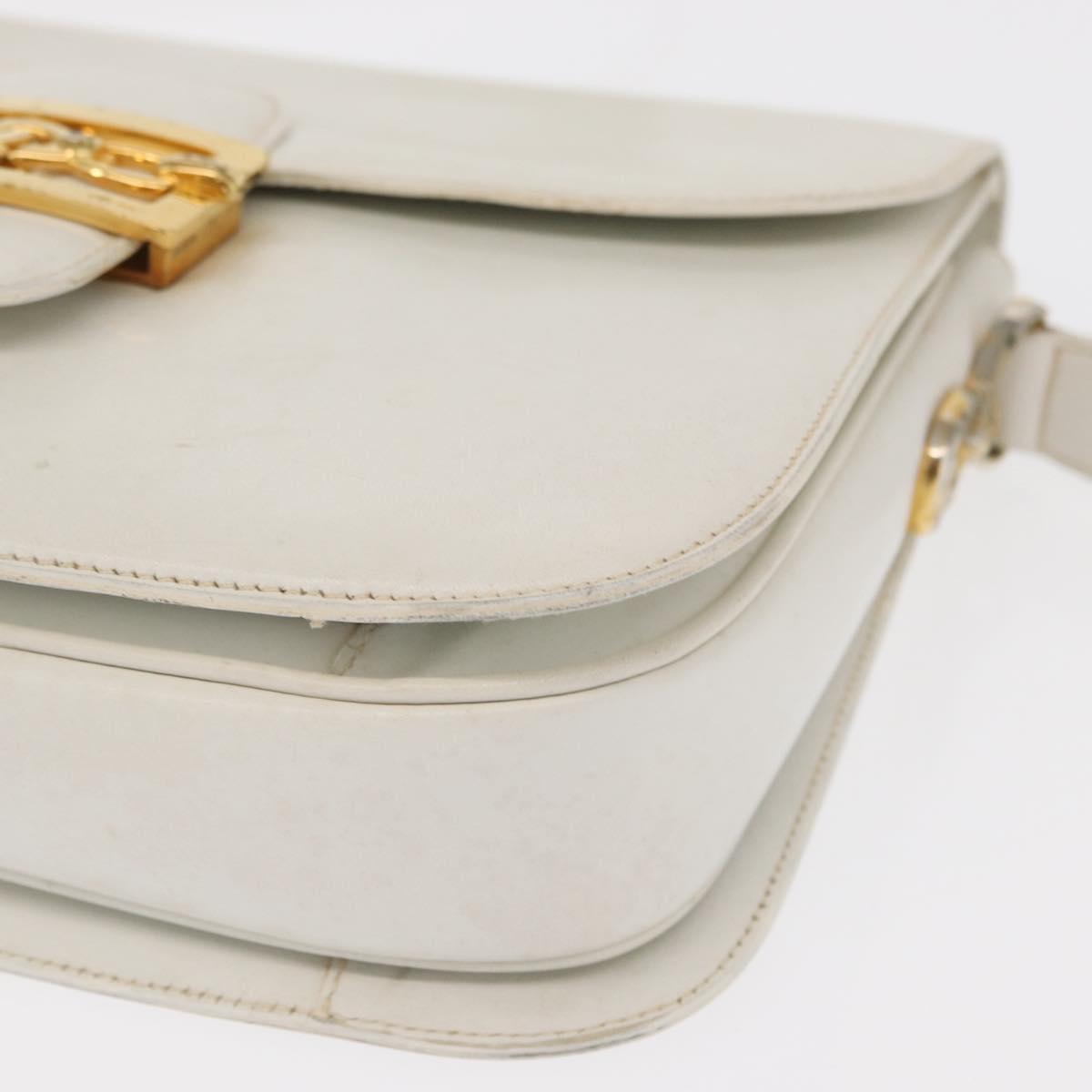 CELINE Shoulder Bag Leather White Gold Auth yk19773