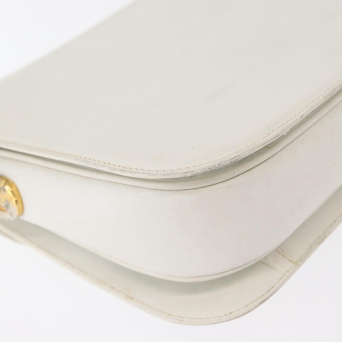 CELINE Shoulder Bag Leather White Gold Auth yk19773