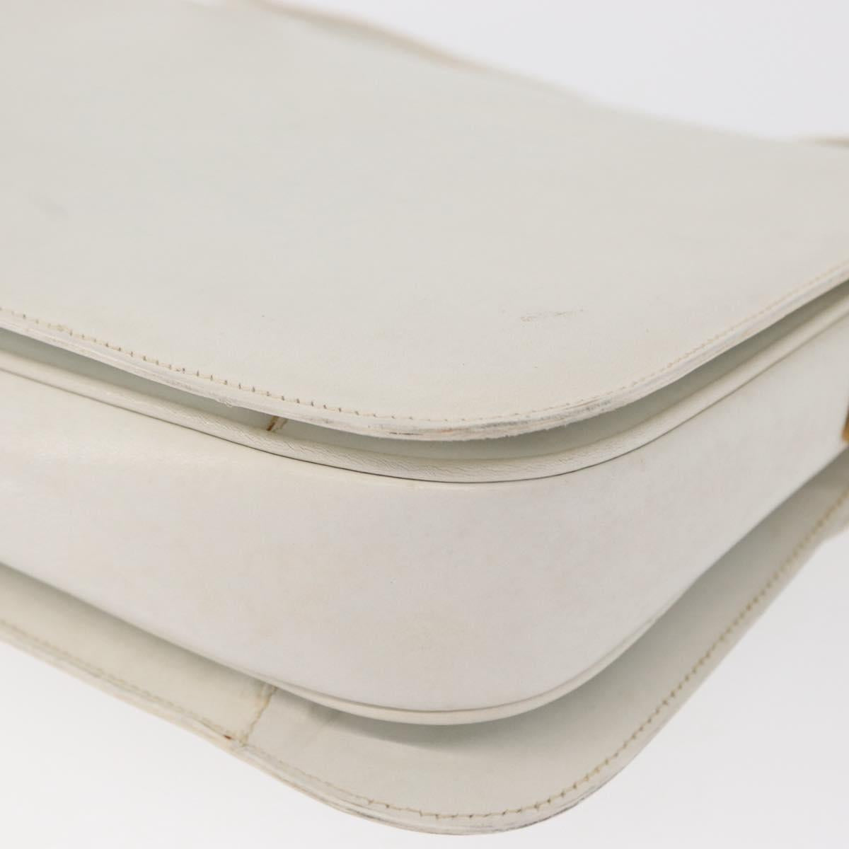 CELINE Shoulder Bag Leather White Gold Auth yk19773