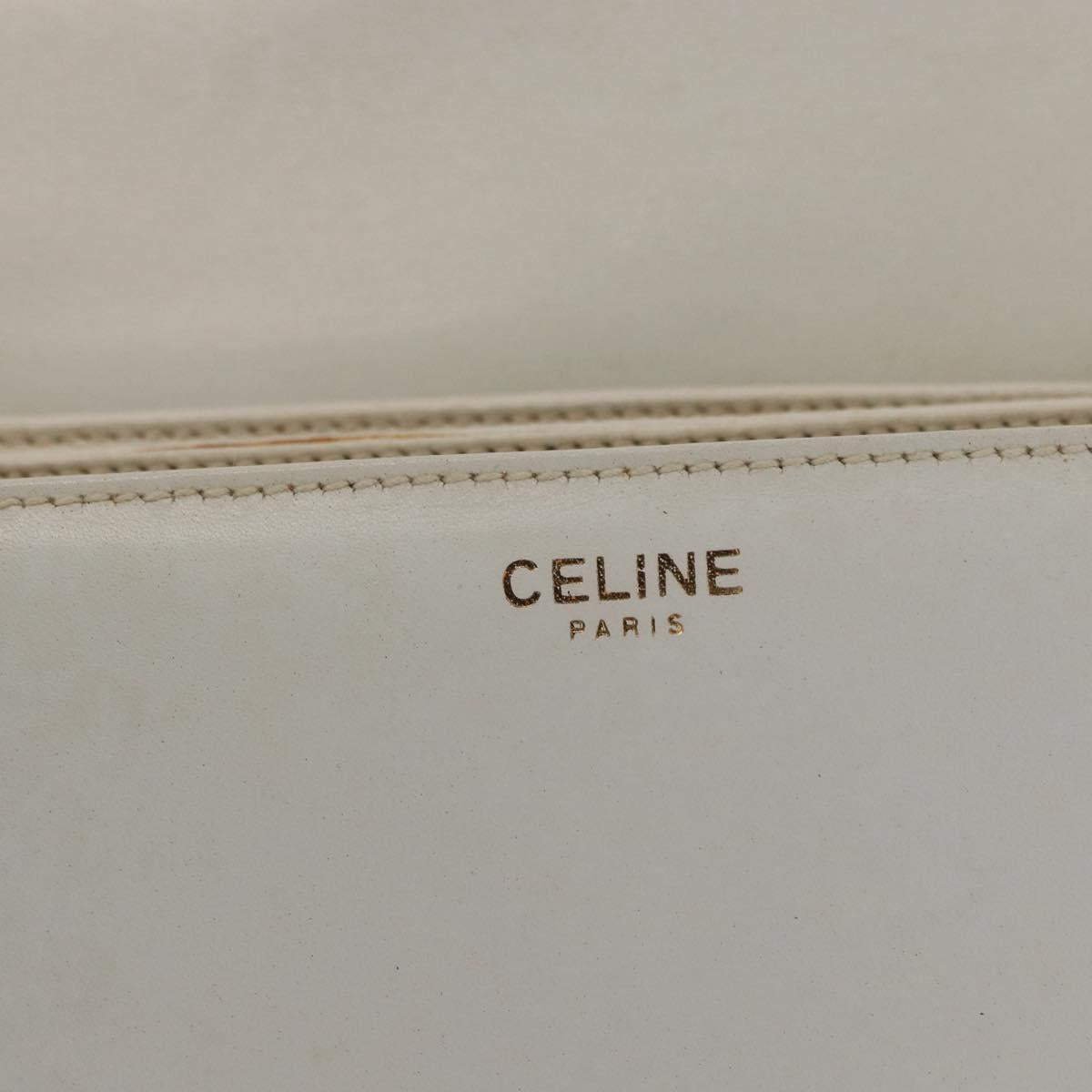CELINE Shoulder Bag Leather White Gold Auth yk19773