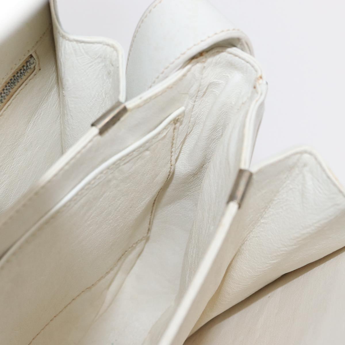 CELINE Shoulder Bag Leather White Gold Auth yk19773