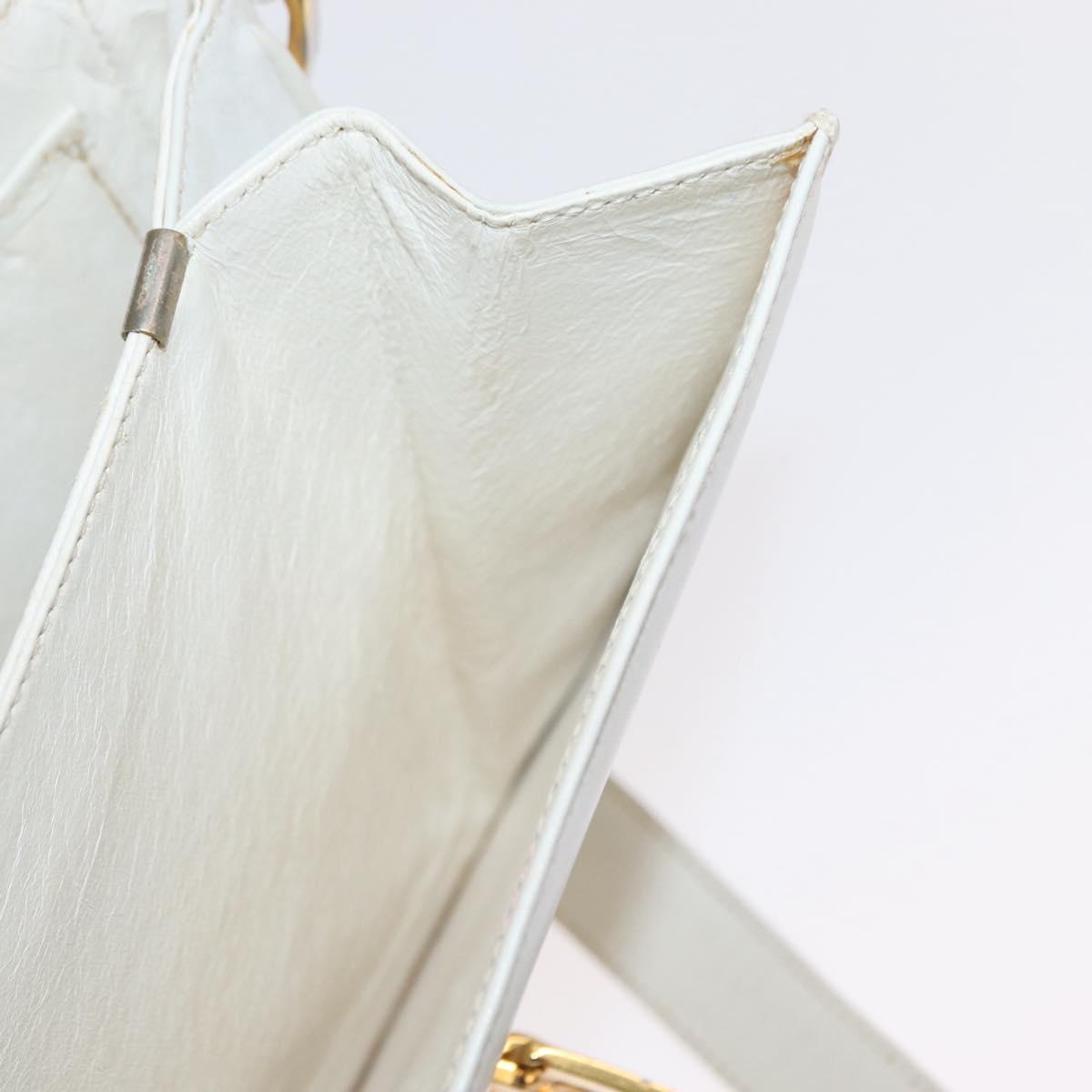 CELINE Shoulder Bag Leather White Gold Auth yk19773