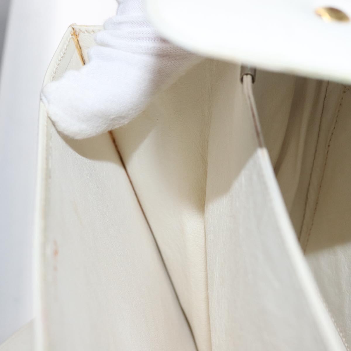 CELINE Shoulder Bag Leather White Gold Auth yk19773