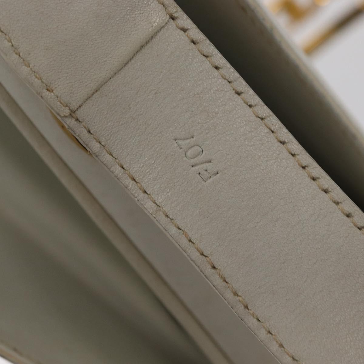 CELINE Shoulder Bag Leather White Gold Auth yk19773