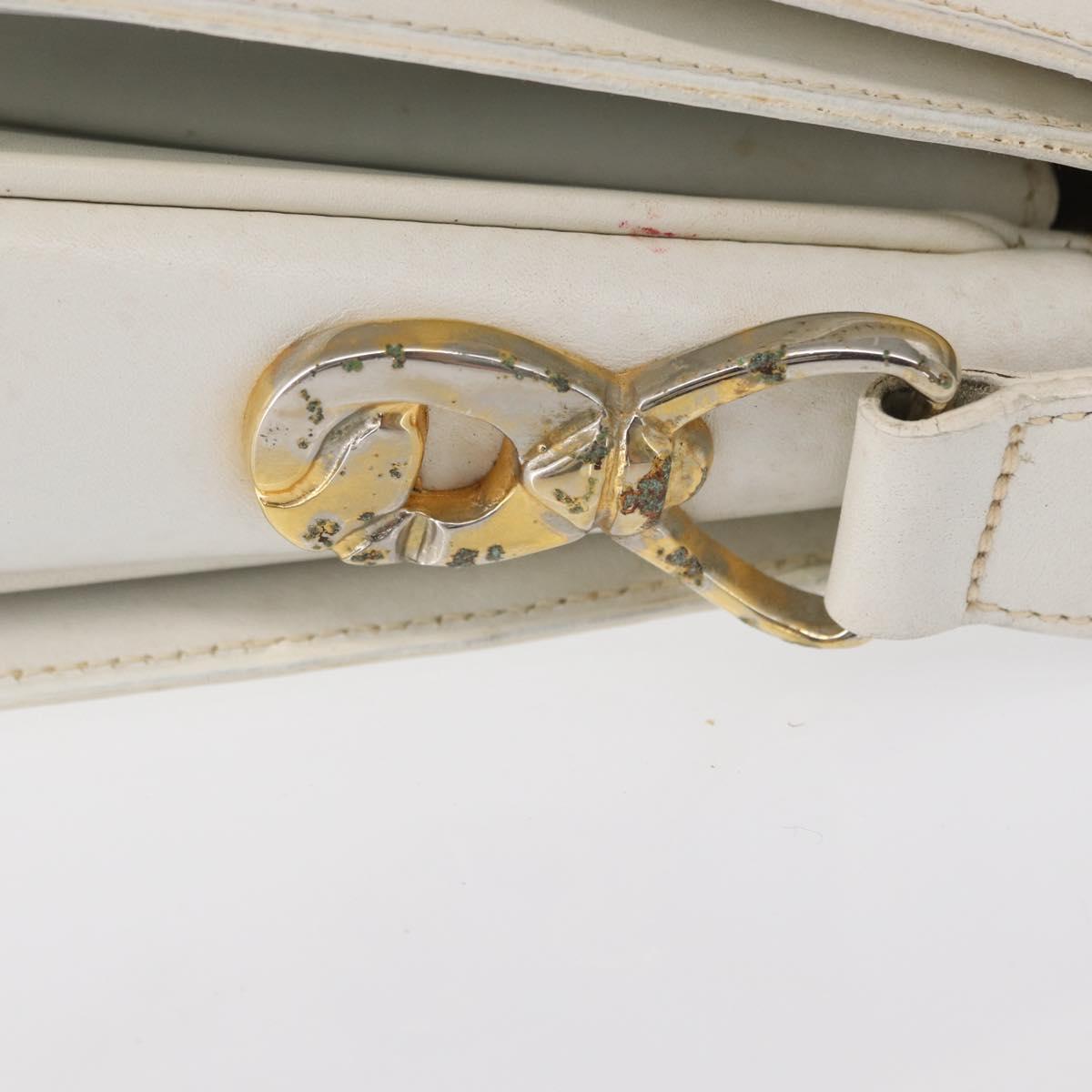 CELINE Shoulder Bag Leather White Gold Auth yk19773