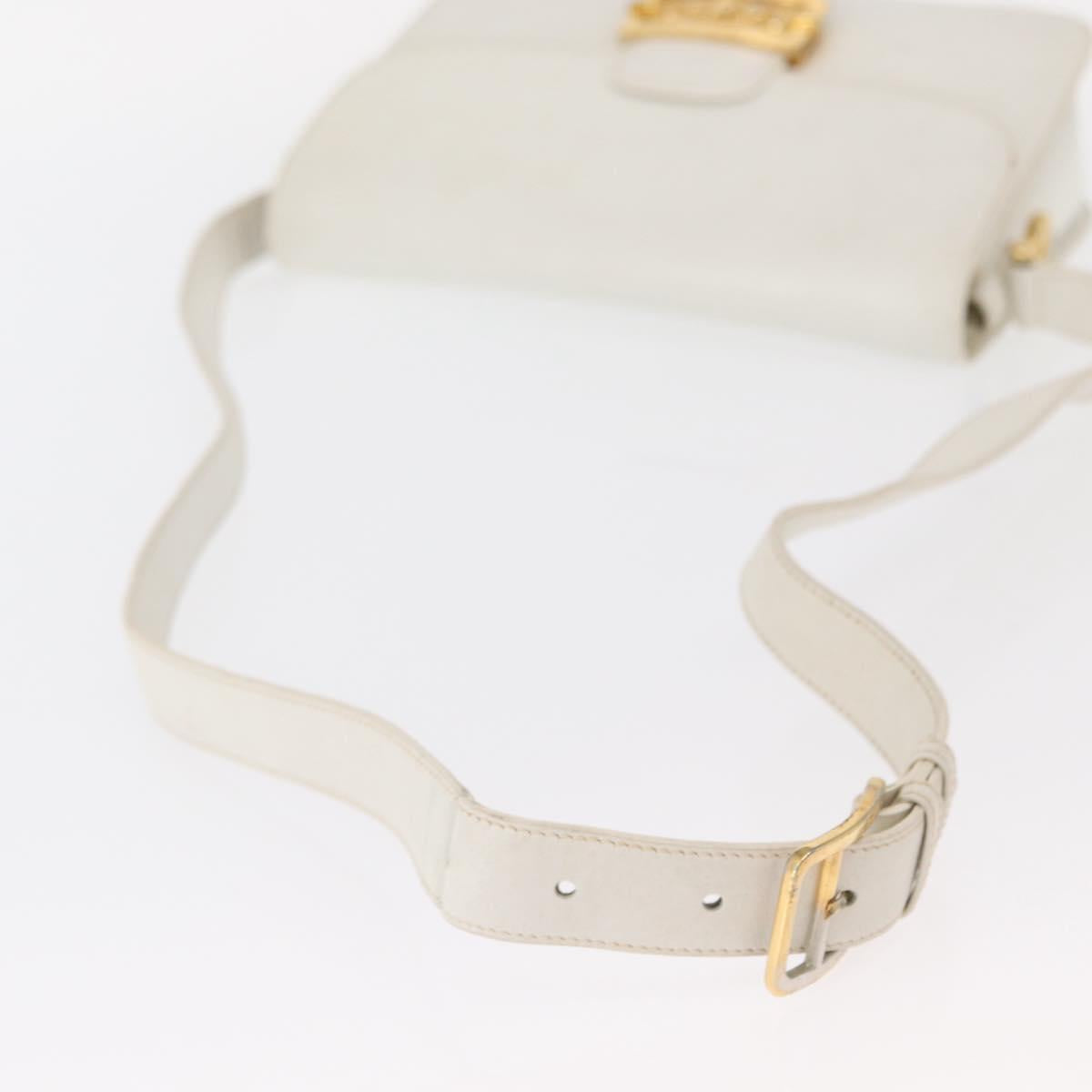 CELINE Shoulder Bag Leather White Gold Auth yk19773